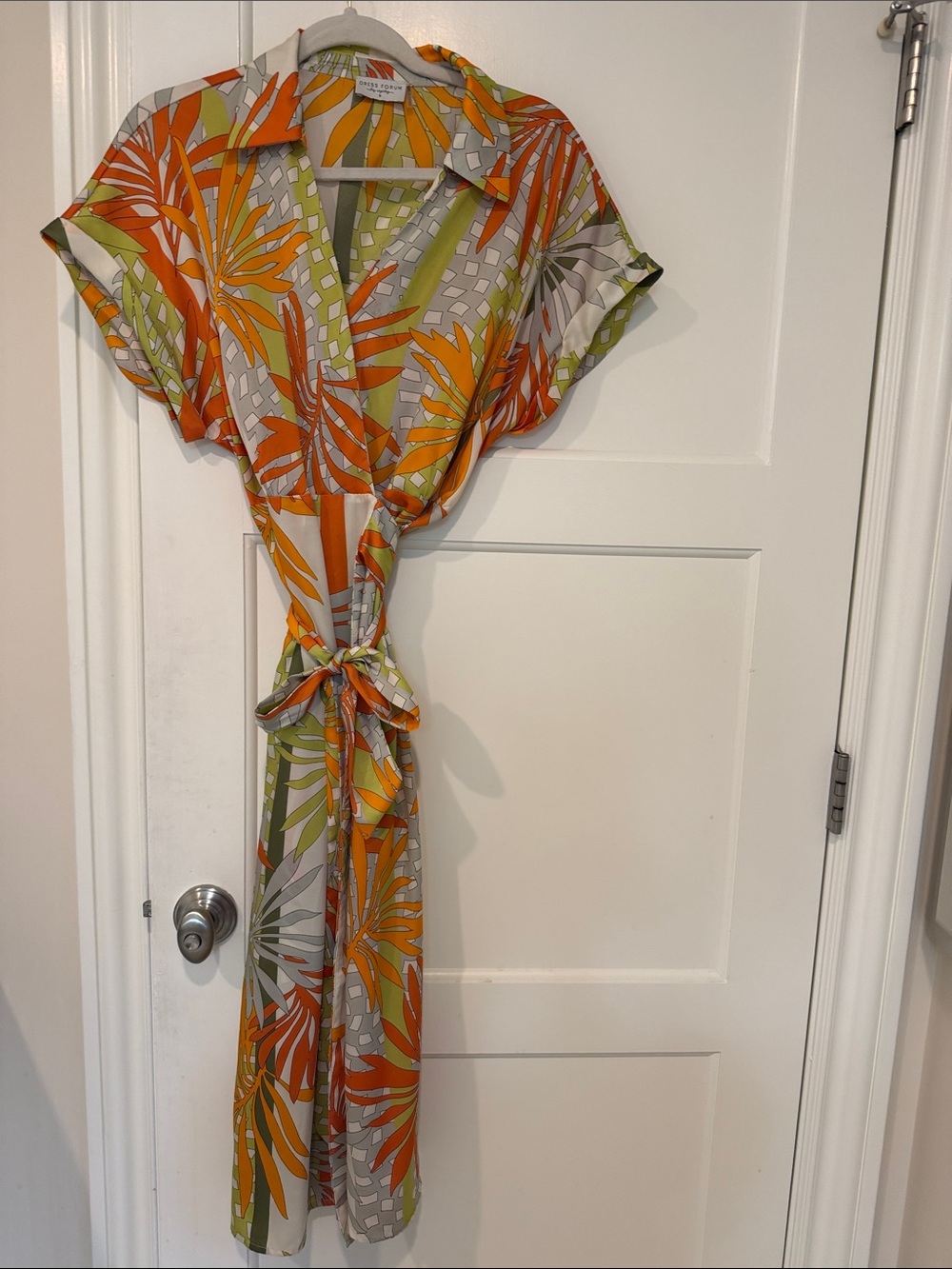 Dress Forum Orange & Light Green Printed Wrap Midi Dress